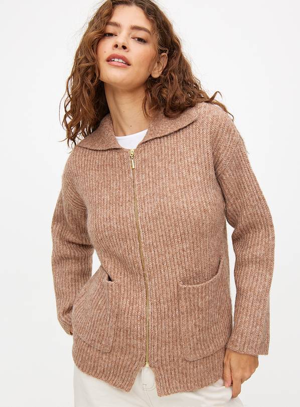 Brown Collared Zip-Through Cardigan 10