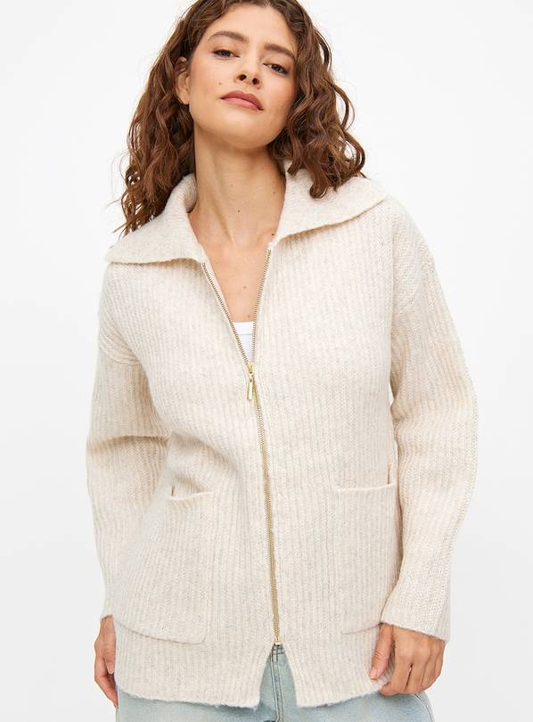 Oatmeal Collared Zip-Through Cardigan 10