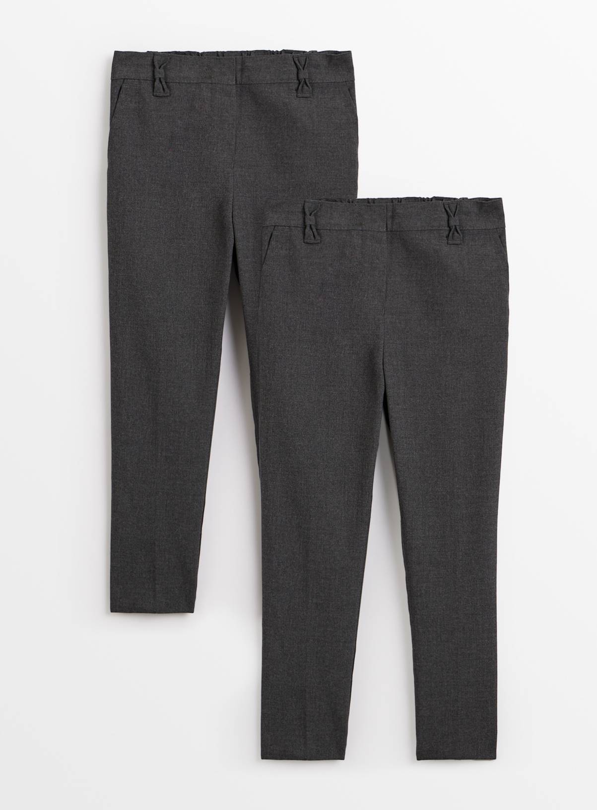 2 Pack Grey 'Dress with Ease' Trousers with Bow Detail Reinforced Knees & Extendable Hems 8 years - Image 1