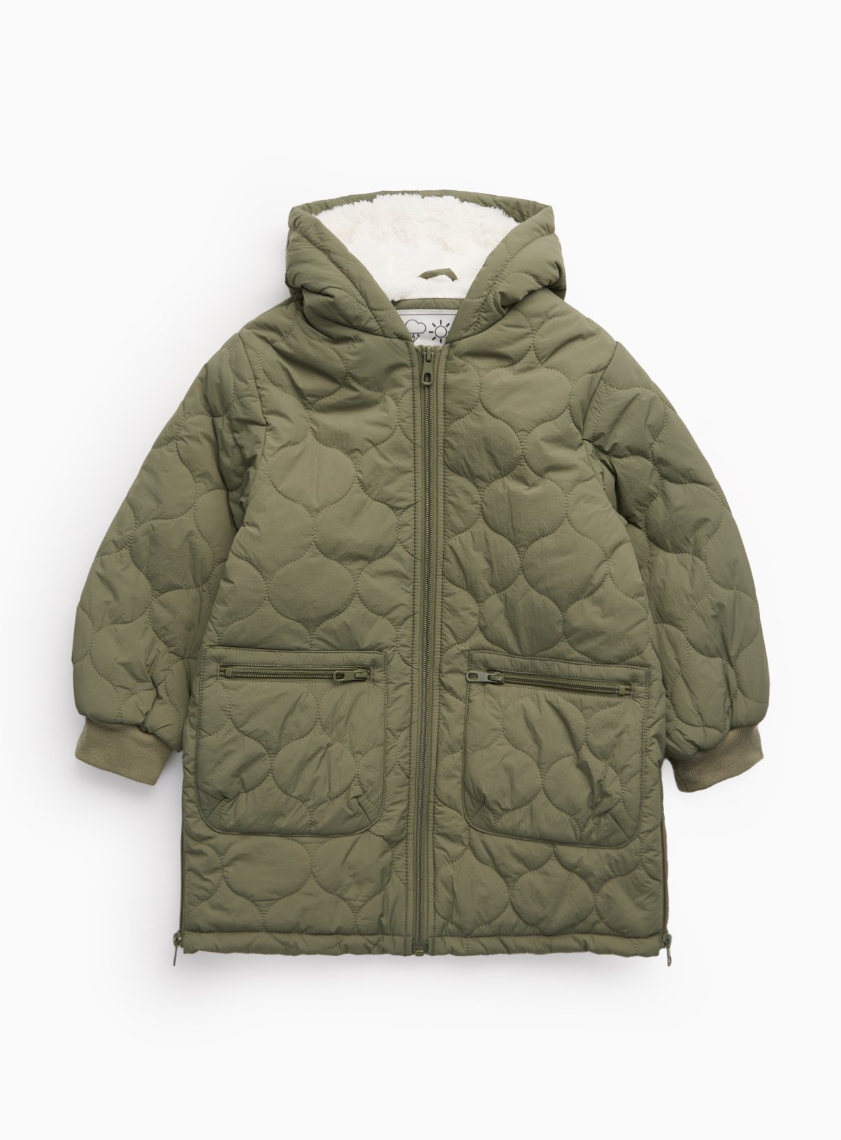 Khaki Borg Lined Quilted Coat 11-12 years