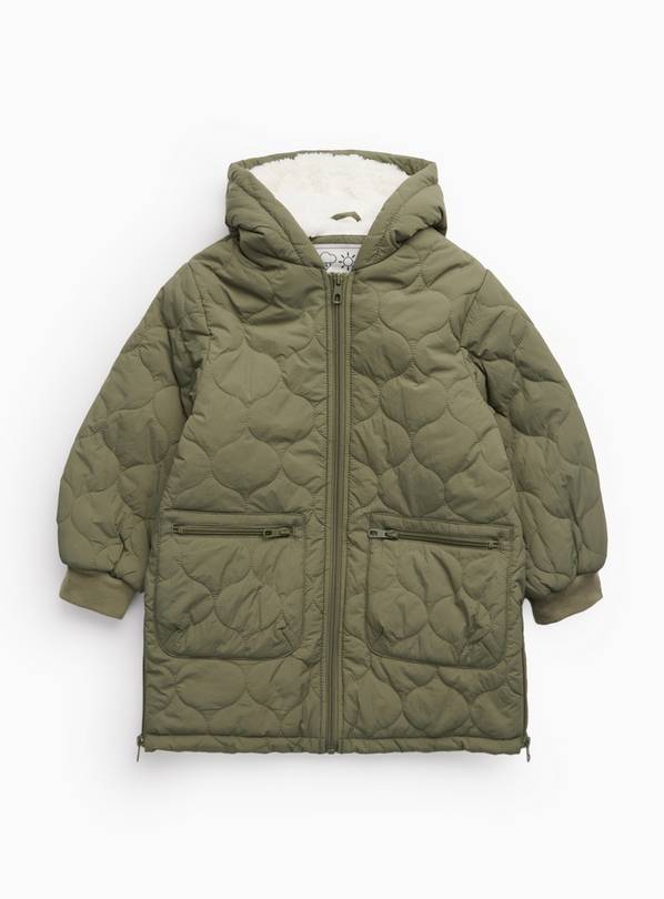 Khaki Borg Lined Quilted Coat 5-6 years