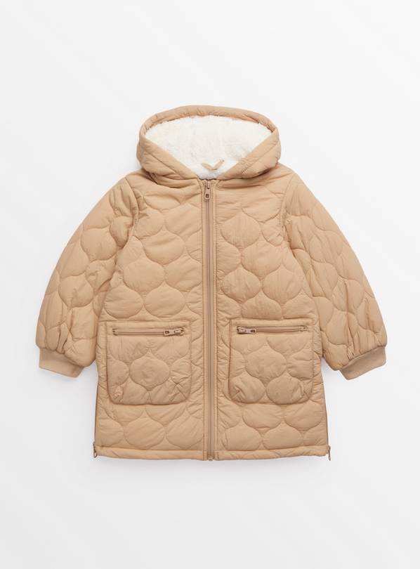 Beige Longline Borg Lined Quilted Coat 5-6 years