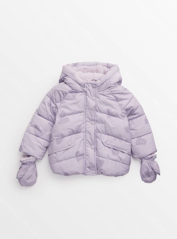 Lilac Heart Print Puffer Coat 5-6 years