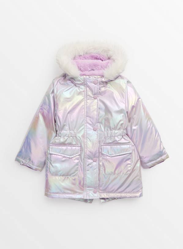 Lilac Iridescent Borg Lined Parka Coat  3-4 years