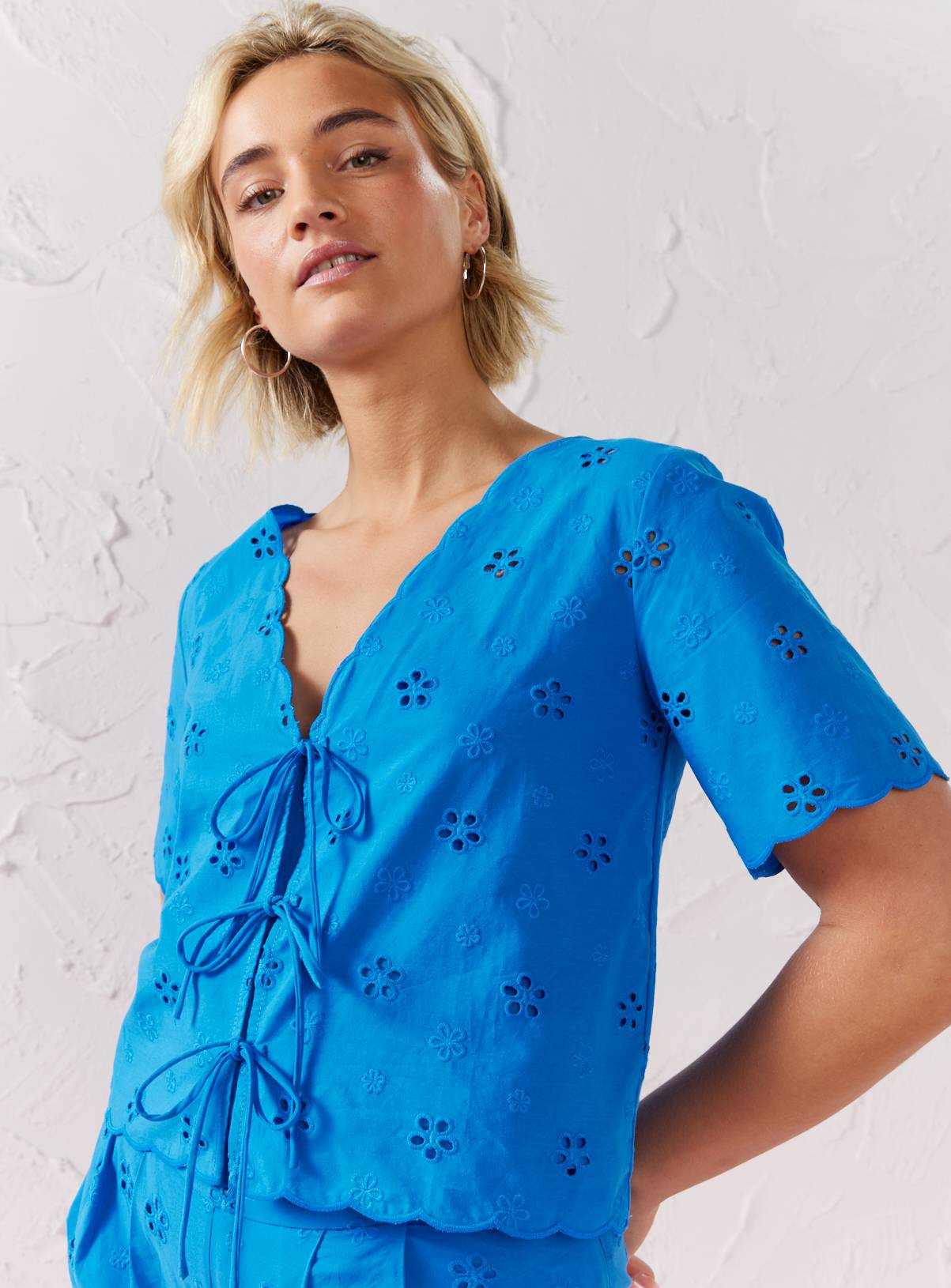 EVERBELLE Cobalt Blue Broderie Boxy Blouse 10 - Image 1
