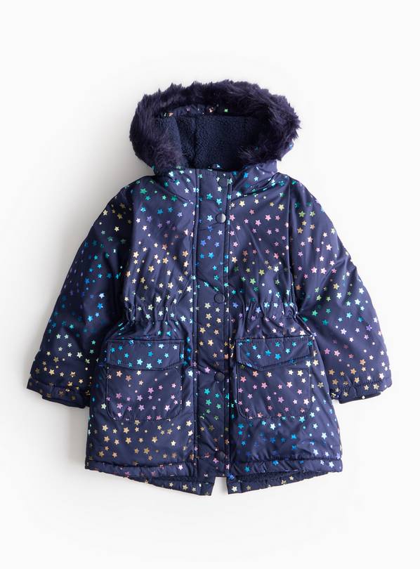 Navy Foil Star Parka Coat 3-4 years