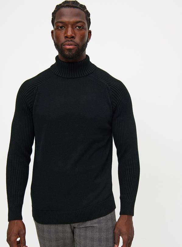 Black Ribbed Roll Neck Jumper XS