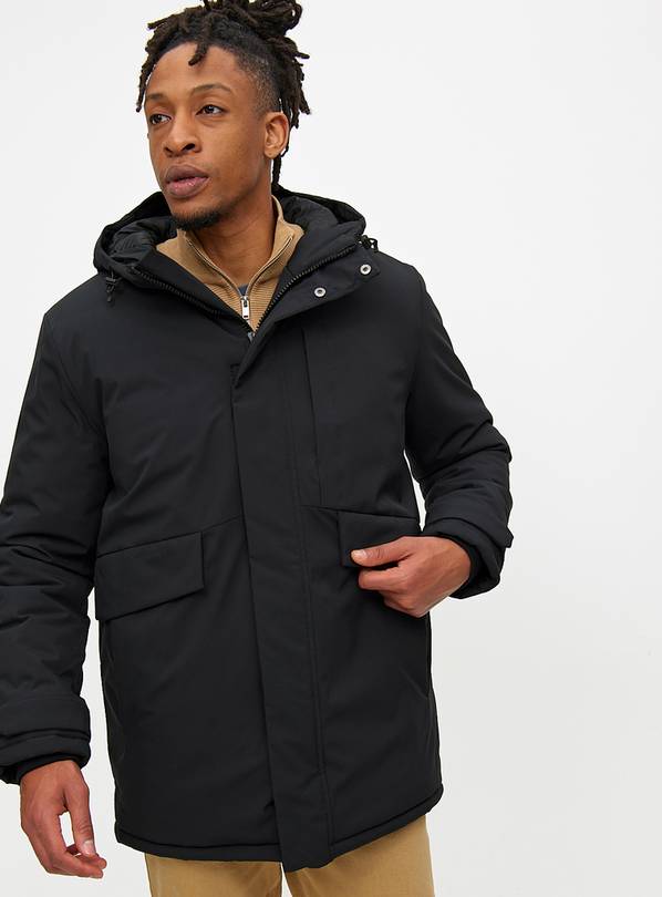 Black Padded Hooded Parka Coat  XXXL