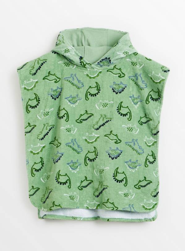 Green Dinosaur Print Towelling Poncho One Size