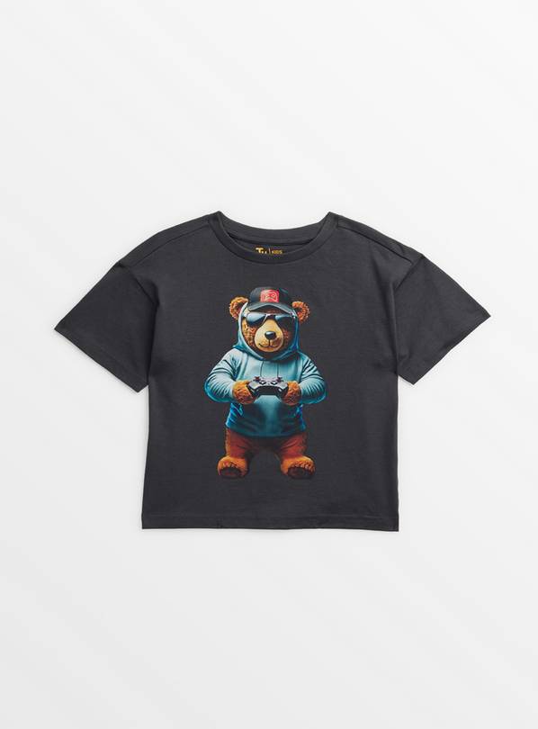 Charcoal Grey Teddy Bear Gaming T-Shirt 1-2 years