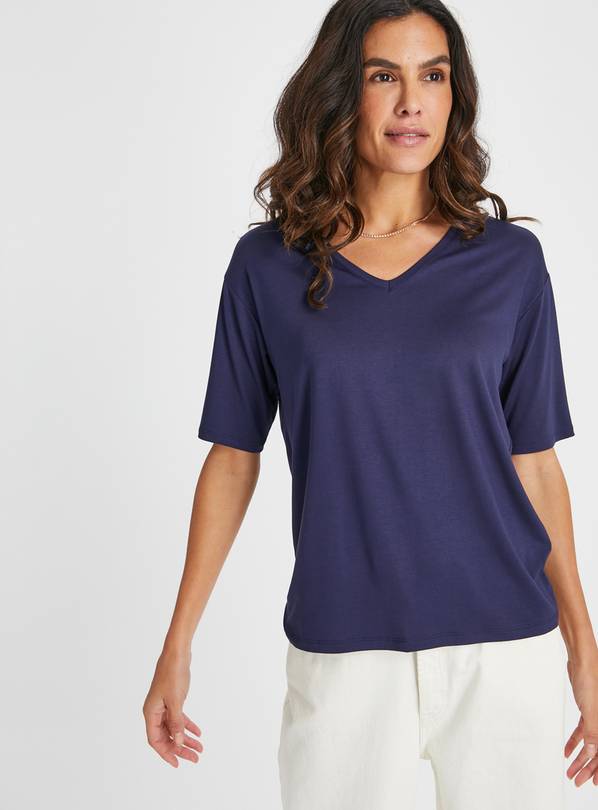 Buy Navy V-Neck Relaxed Fit T-Shirt 22 | T-shirts | Argos