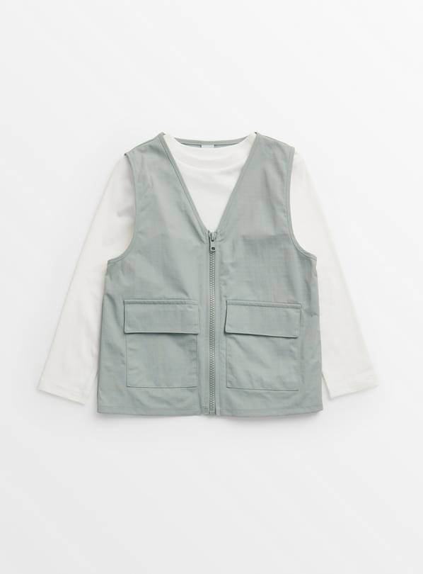 Green Woven Gilet & T-Shirt Set 1-2 years
