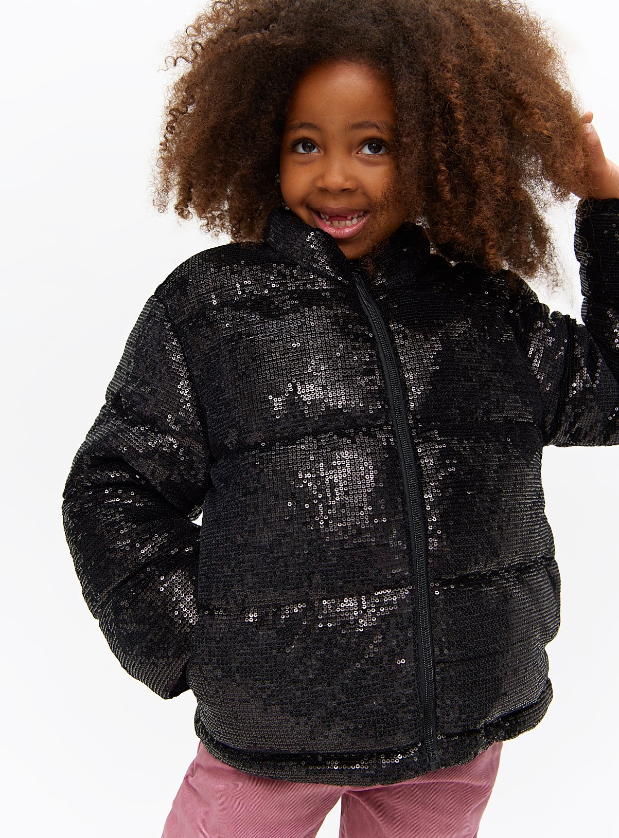 Tu Black Short Sequin Puffer Jacket 7-8 years Years female