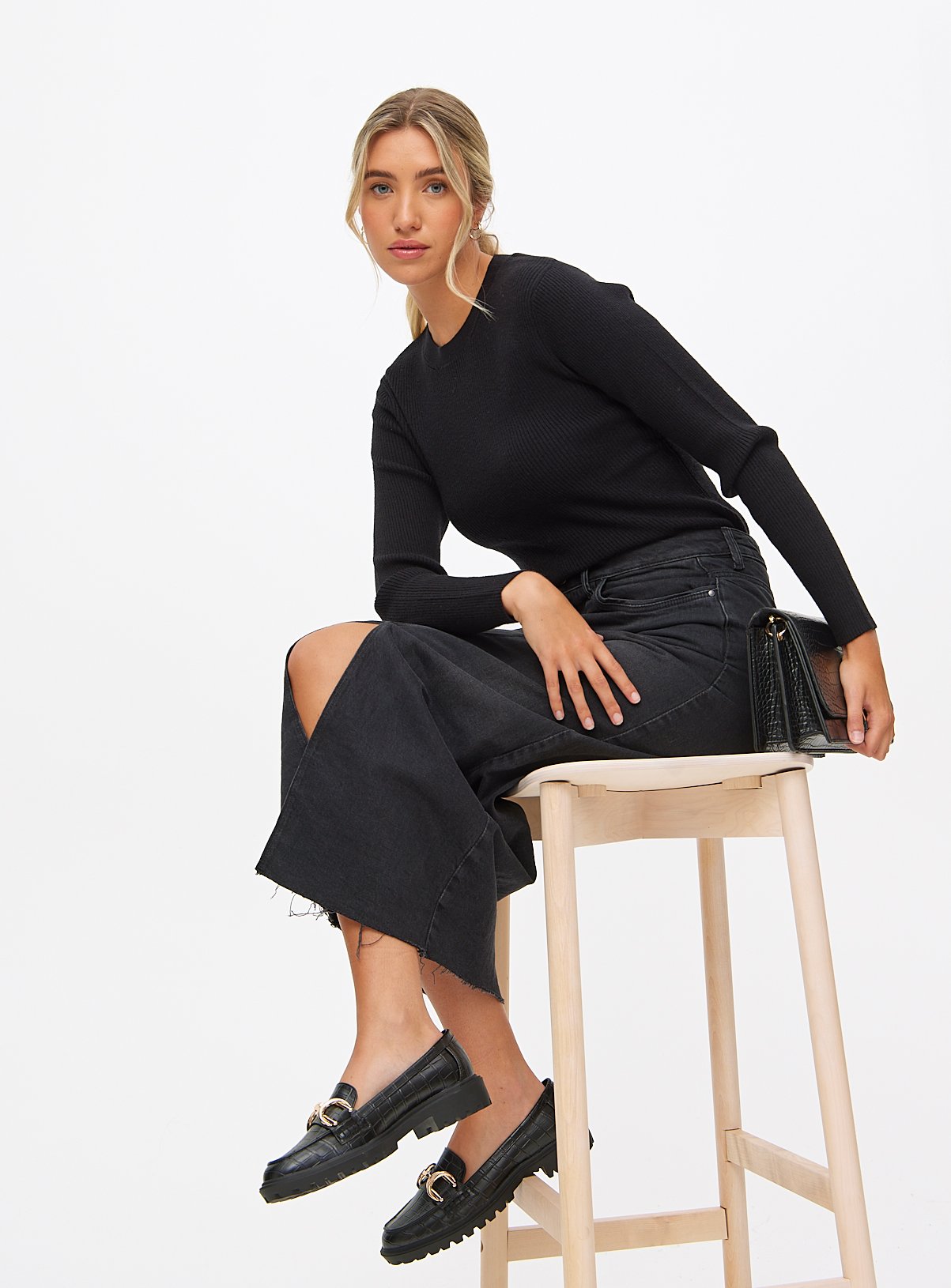 Black Soft Touch Ribbed Crew Neck Jumper 22 - Image 2 thumbnail