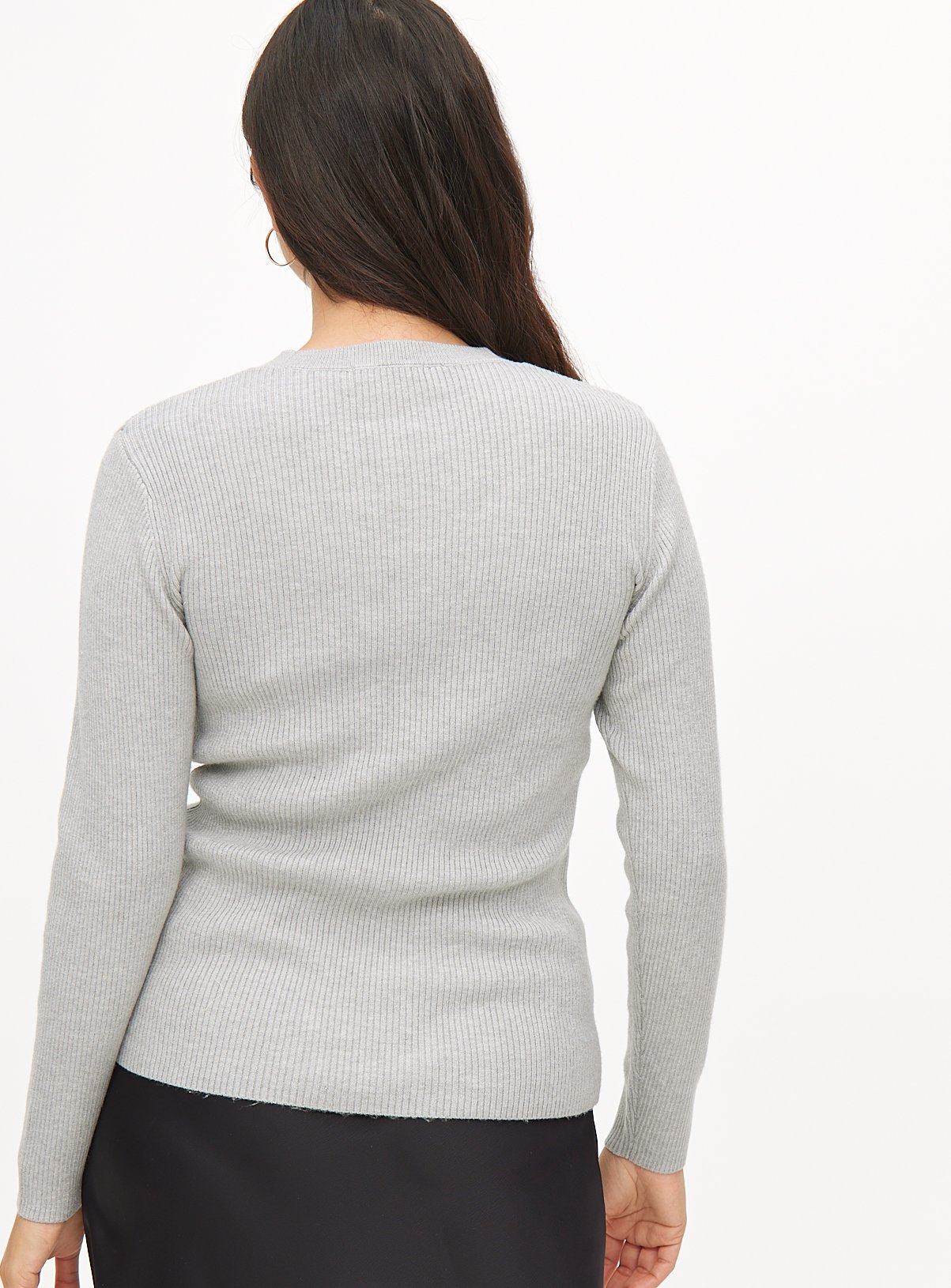 Grey Soft Touch Ribbed Crew Neck Jumper 8 - Image 4 thumbnail