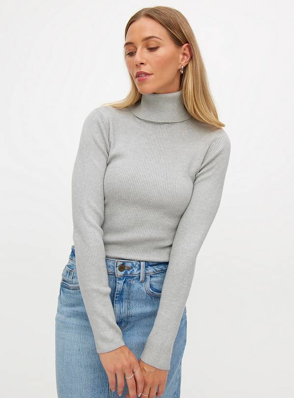 Grey Soft Touch Ribbed Roll Neck Jumper 10