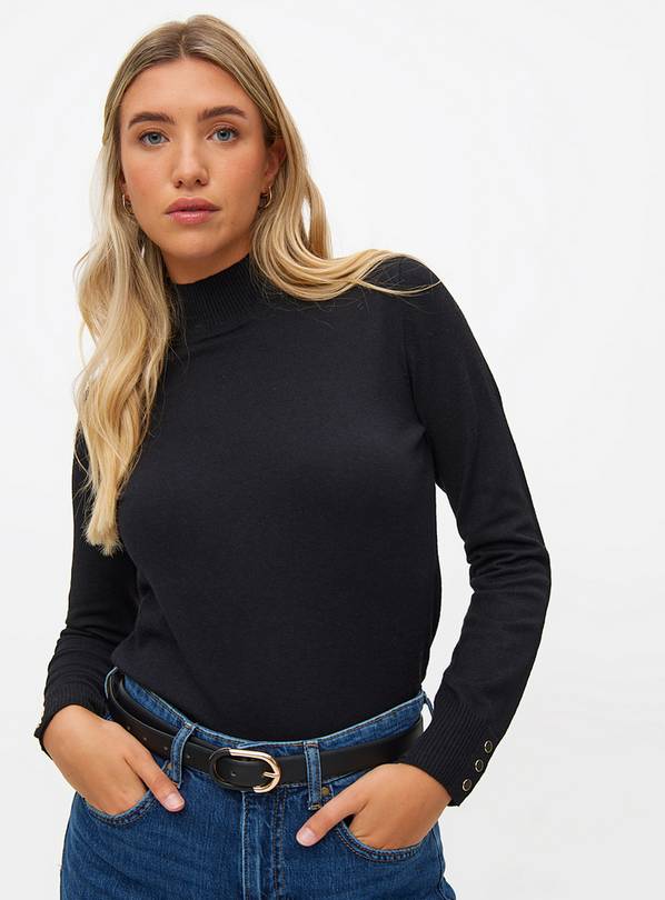 Black Roll Neck Fine Knit Jumper 10