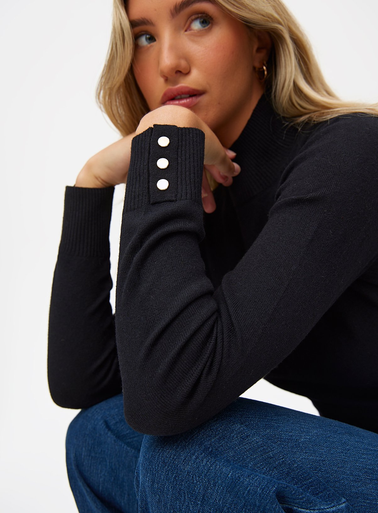 Black Roll Neck Fine Knit Jumper 16 - Image 2 thumbnail