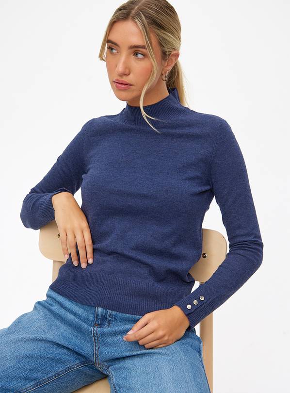 Navy Roll Neck Fine Knit Jumper 8