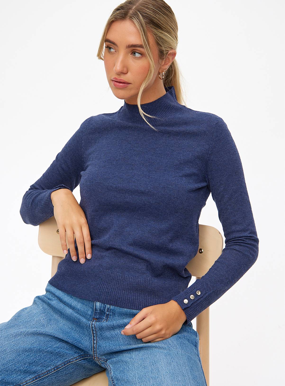 Navy Roll Neck Fine Knit Jumper 20 - Image 1