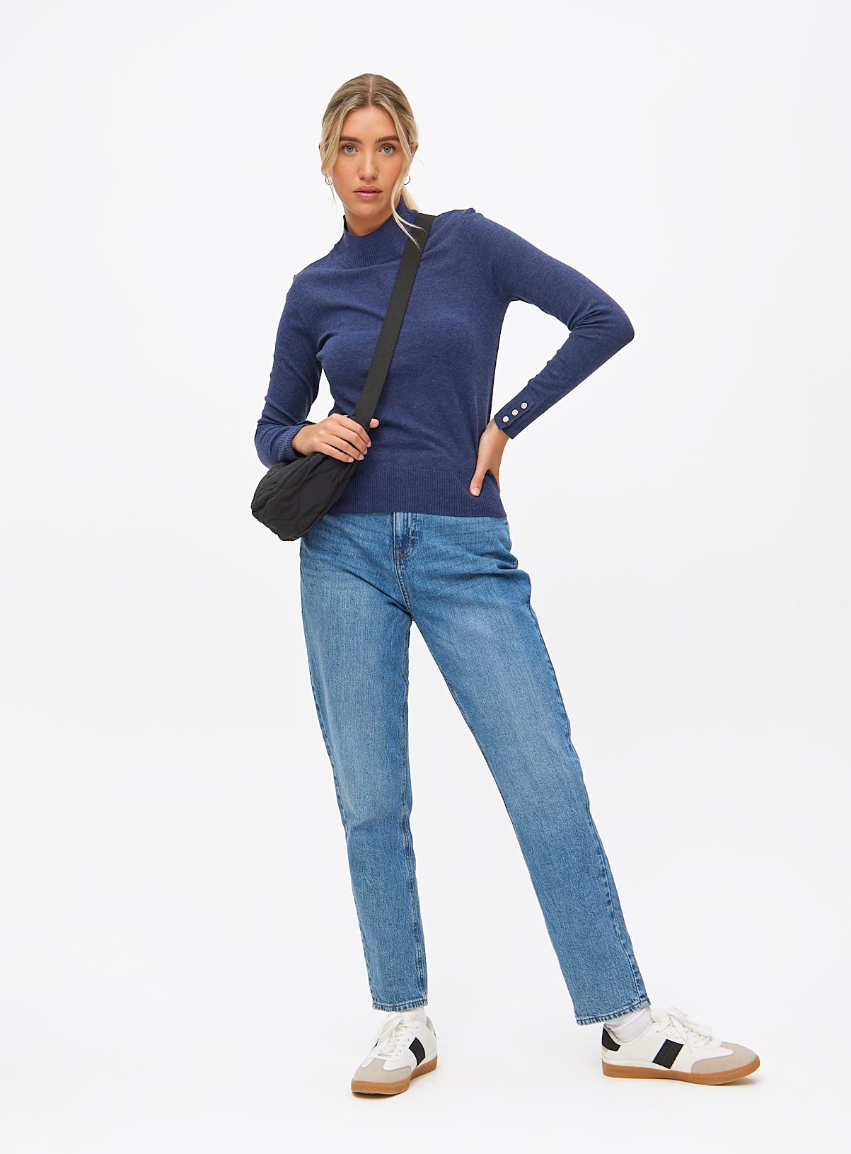 Navy Roll Neck Fine Knit Jumper 20 - Image 2 thumbnail