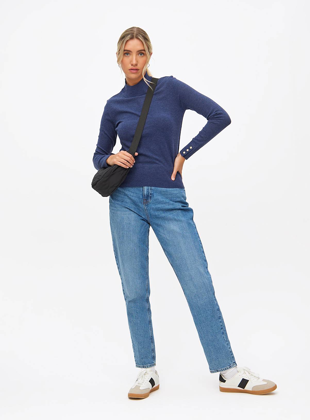 Navy Roll Neck Fine Knit Jumper 20 - Image 2