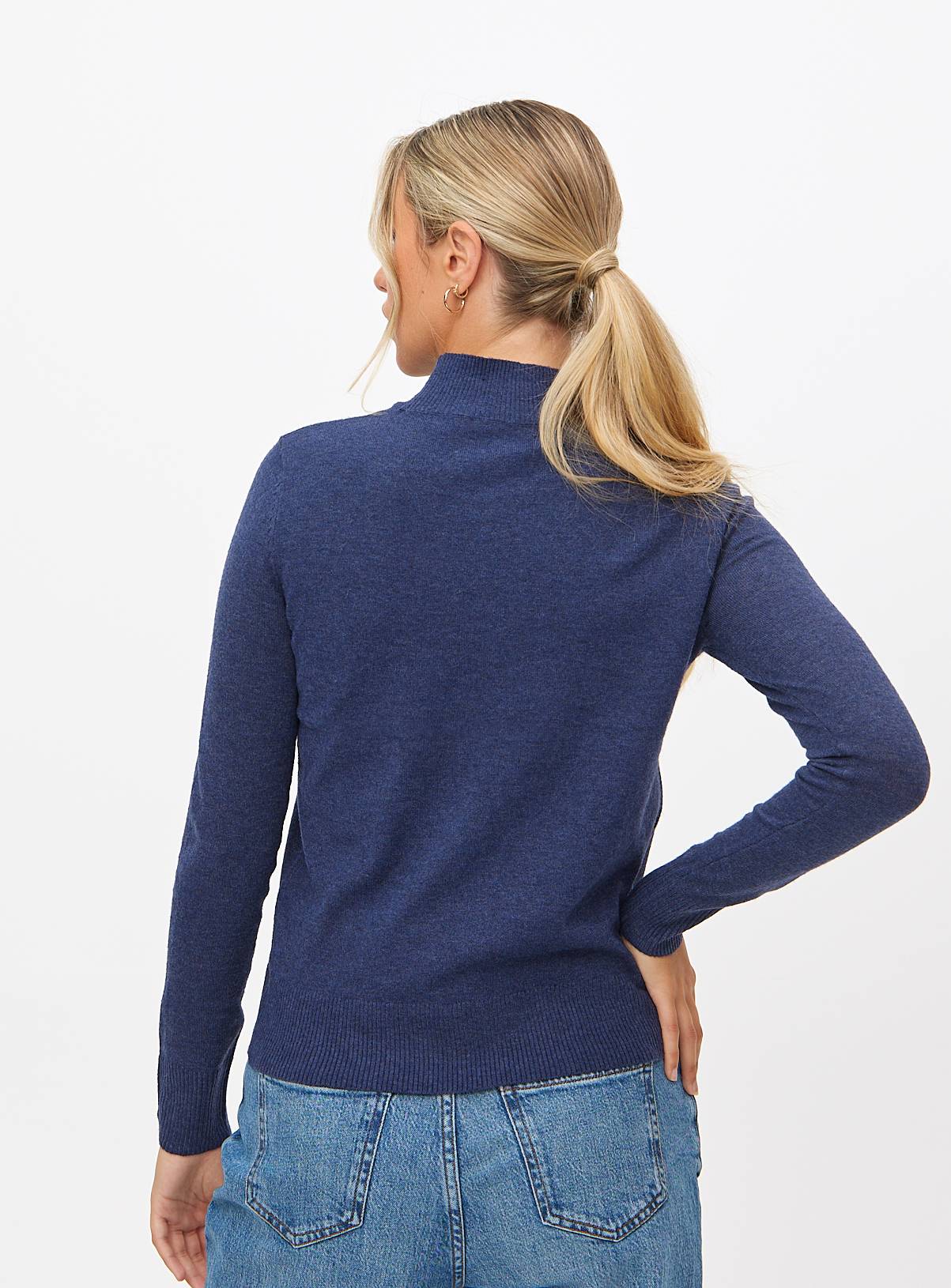 Navy Roll Neck Fine Knit Jumper 20 - Image 4