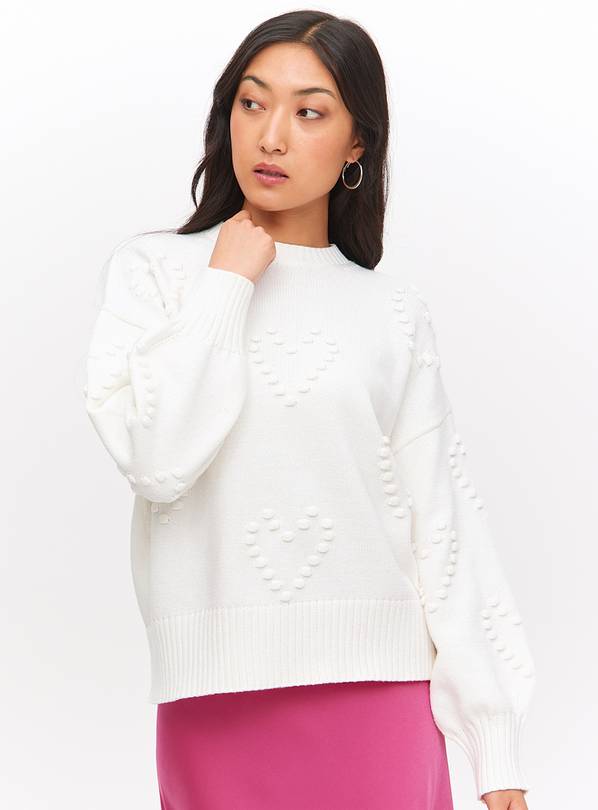 Cream Heart Bobble Textured Knitted Jumper 8