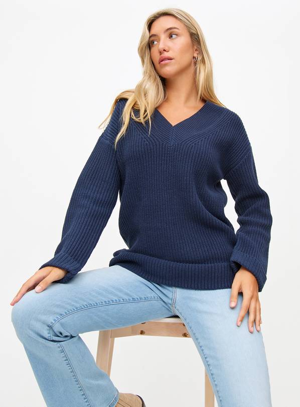 Navy Relaxed V-Neck Knitted Tunic 18