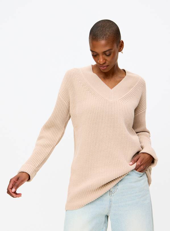Oatmeal Relaxed V-Neck Knitted Tunic 20