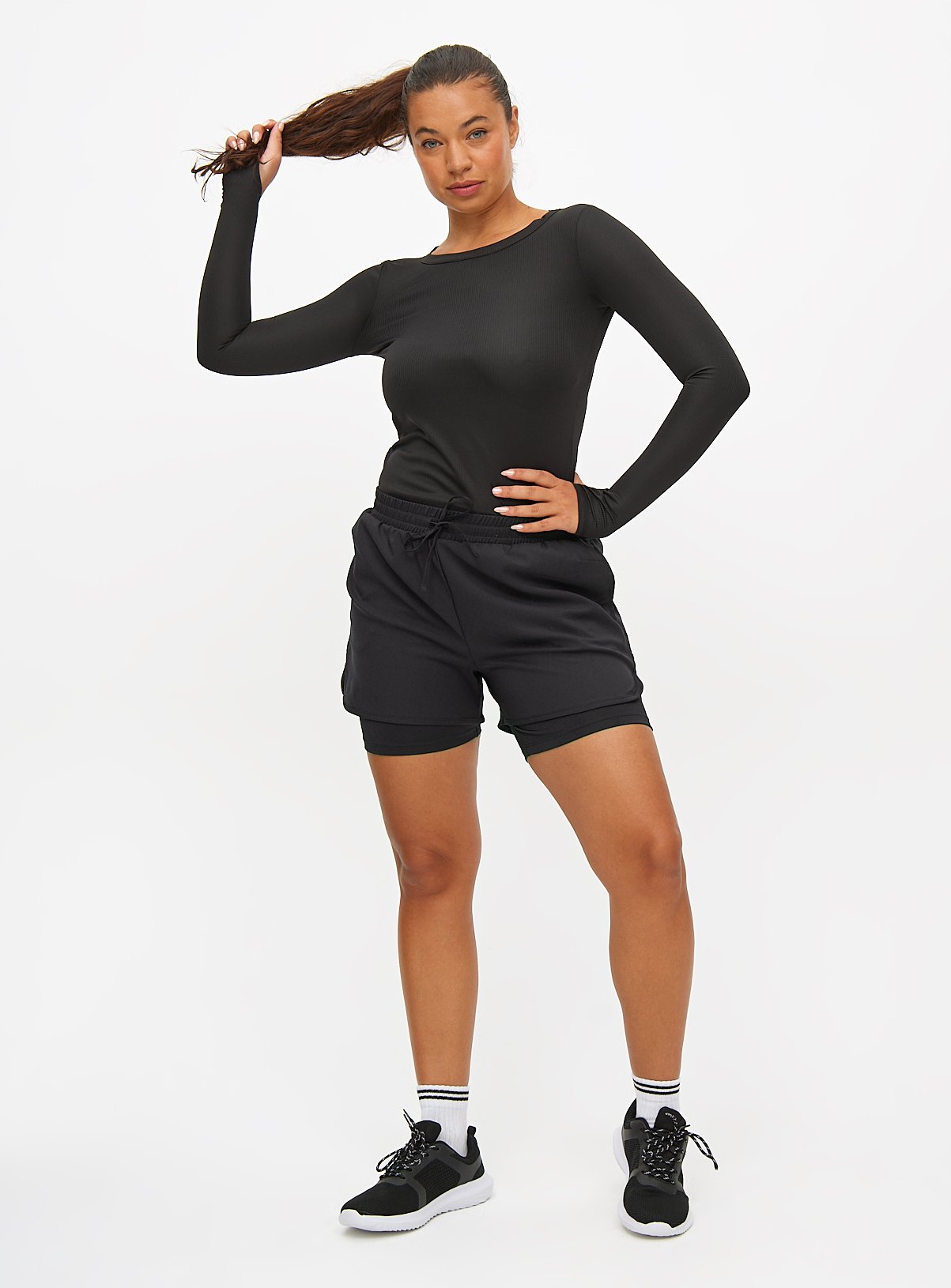 Buy Active Black Double Layer Shorts L | Sports leggings | Tu