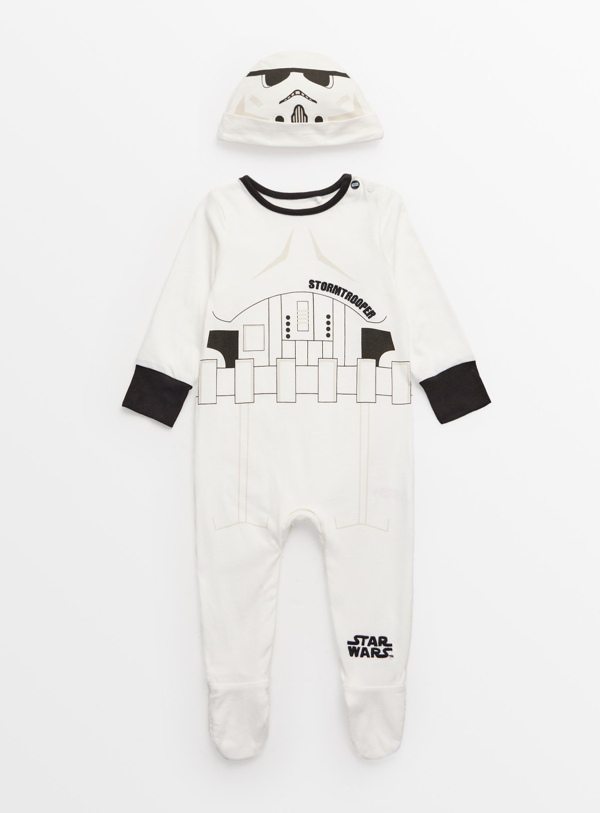 White White Halloween Star Wars Stormtrooper Print Sleepsuit & Hat Set - Star Wars by Sainsbury's