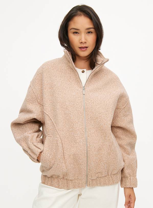 Neutral Funnel Neck Boucle Bomber Jacket S