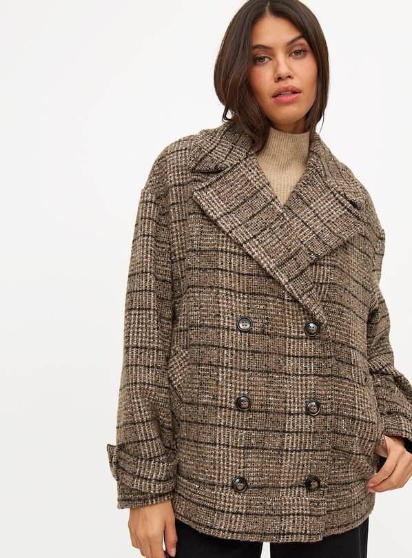 Brown Heritage Check Boxy Tailored Coat L