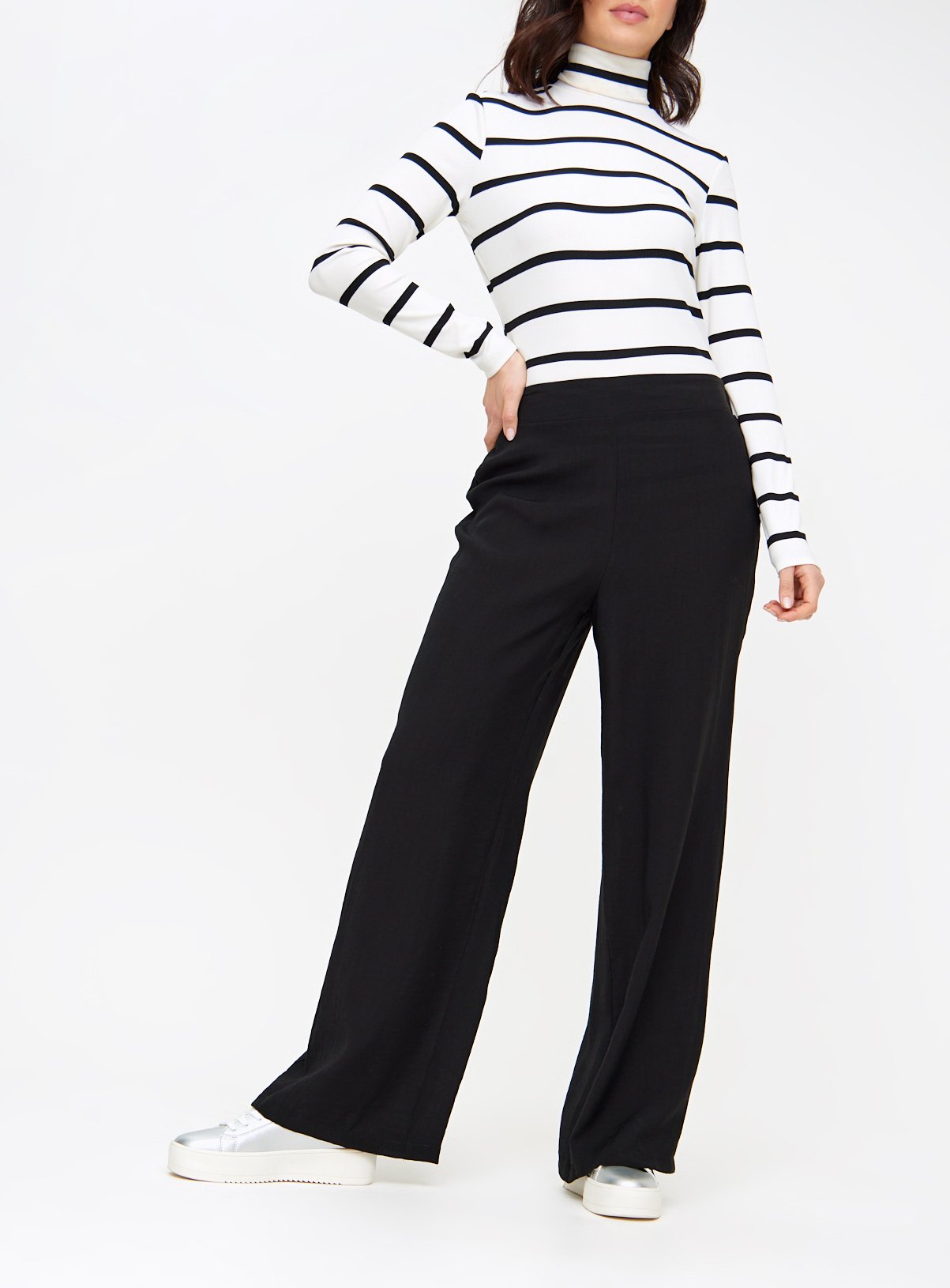 Black Crinkle Wide Leg Trousers 12 - Image 1 thumbnail