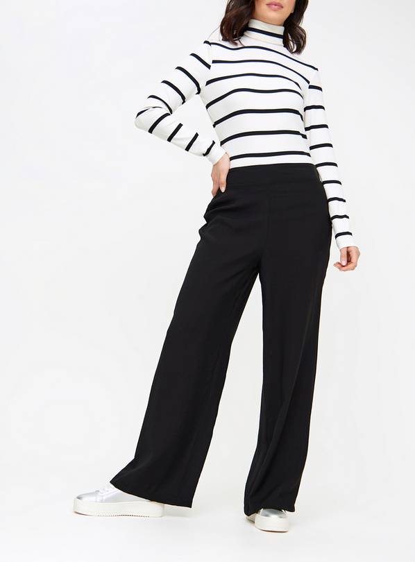 Buy Black Crinkle Wide Leg Trousers 14, Trousers