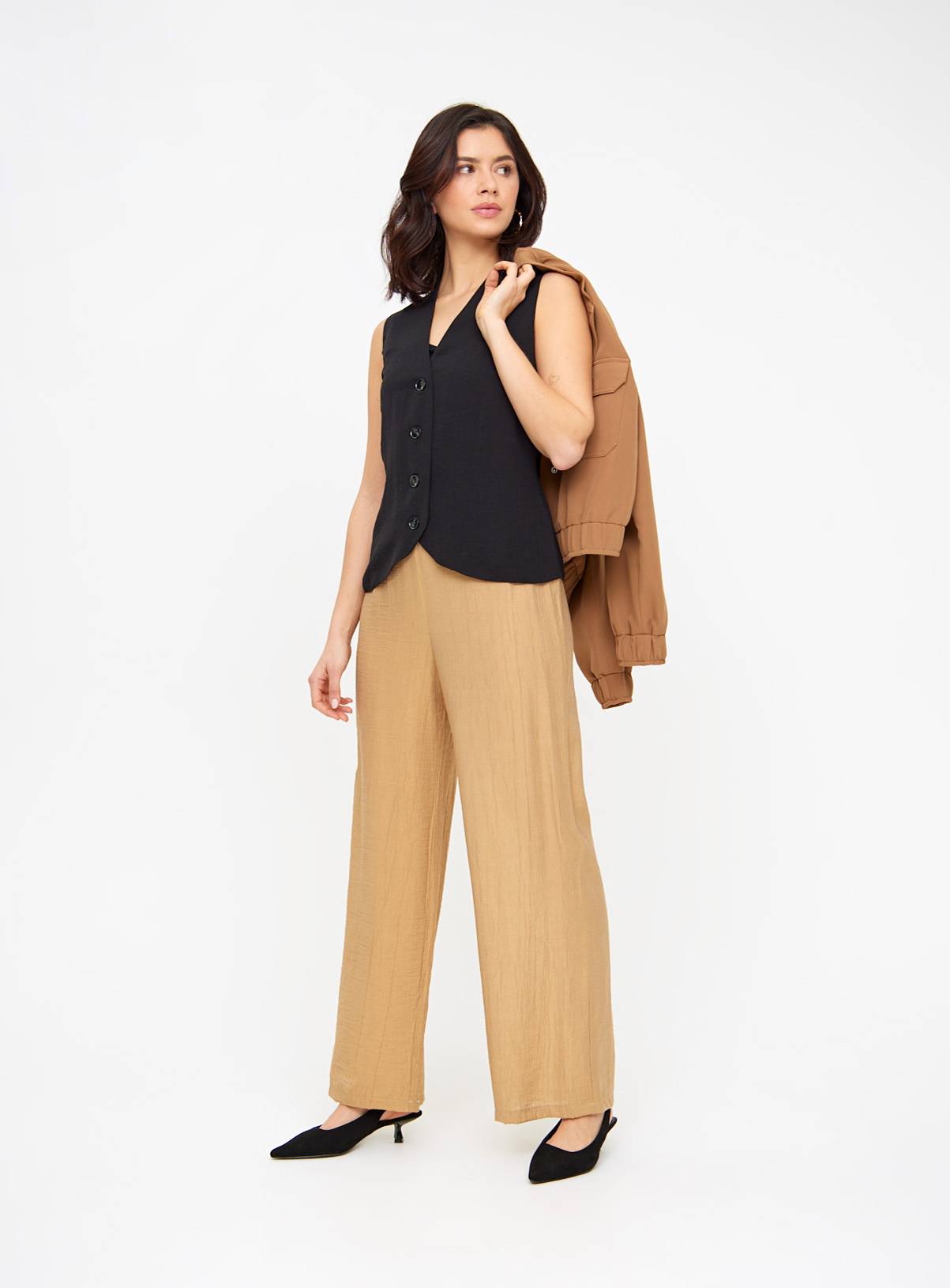 Stone Crinkle Wide Leg Trousers 14 - Image 2