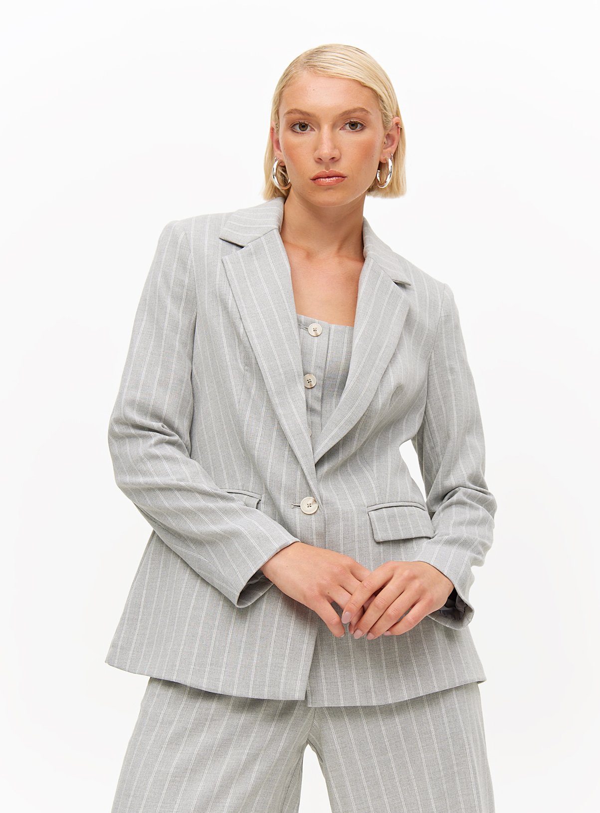 Grey Relaxed Pinstripe Coord Blazer