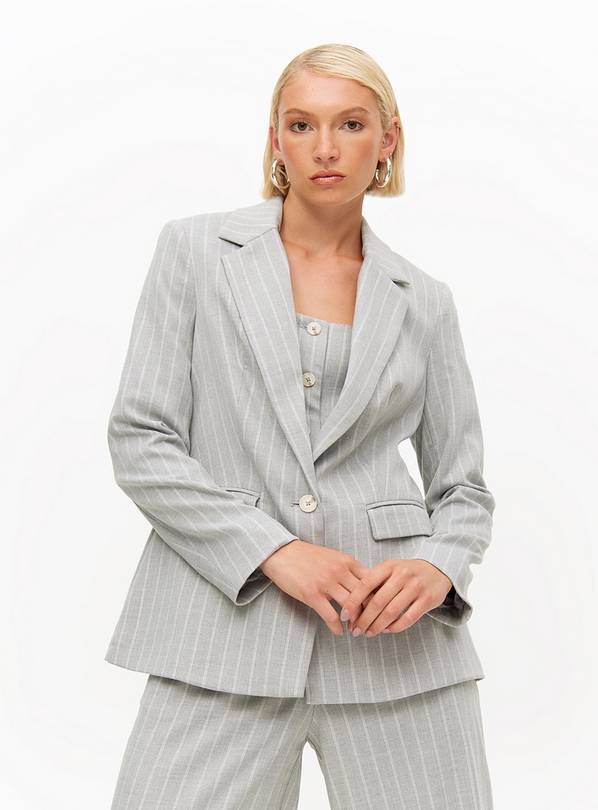 Grey Relaxed Pinstripe Coord Blazer 24