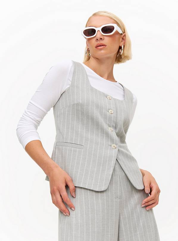 Grey Pinstripe Relaxed Coord Tailored Waistcoat 10