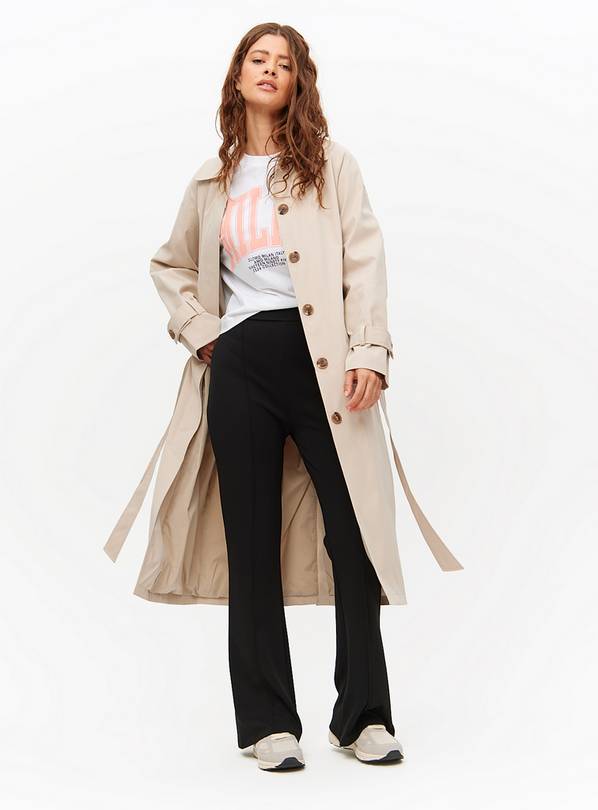 Stone Longline Belted Trench Coat L