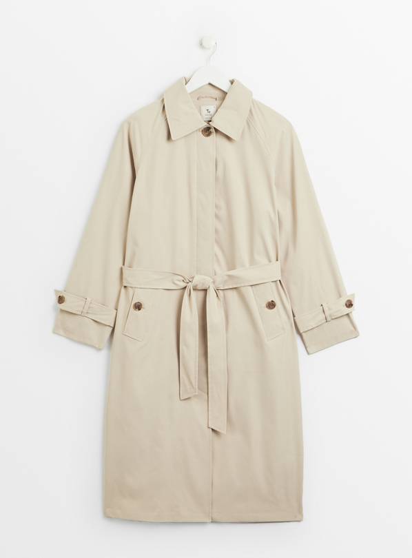 PETITE Stone Longline Belted Trench Coat L