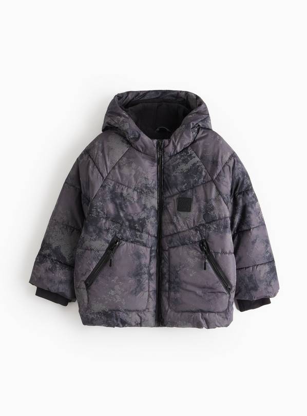 Grey Camo Reflective Hooded Puffer Coat 5-6 years