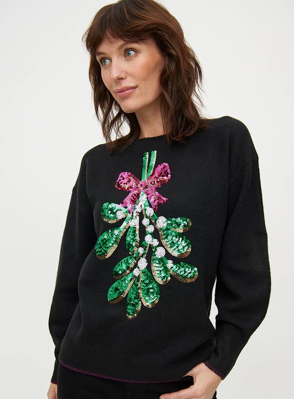 Buy Black Sequinned Mistletoe Christmas Knitted Jumper 10 Jumpers Tu