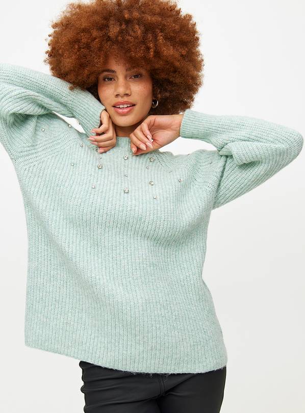Green Jewel Studded Knitted Jumper  10