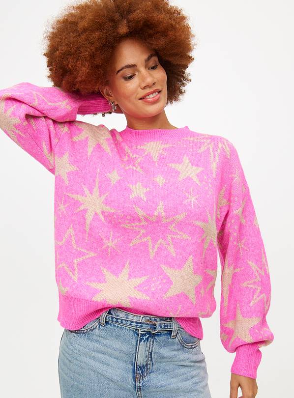 Christmas Pink & Gold Metallic Star Print Jumper  12