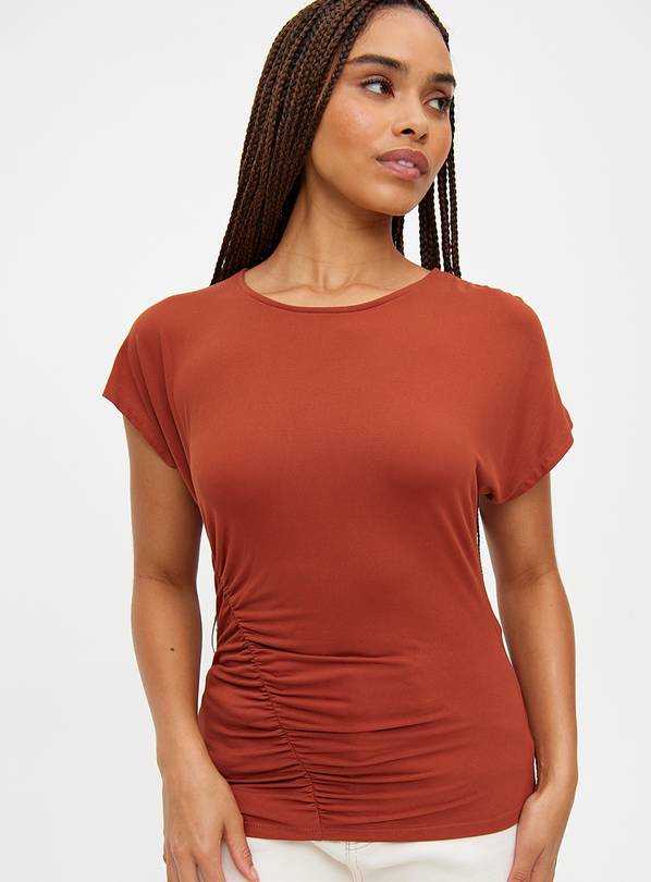  Red Ruched Draped Short Sleeve Top 16