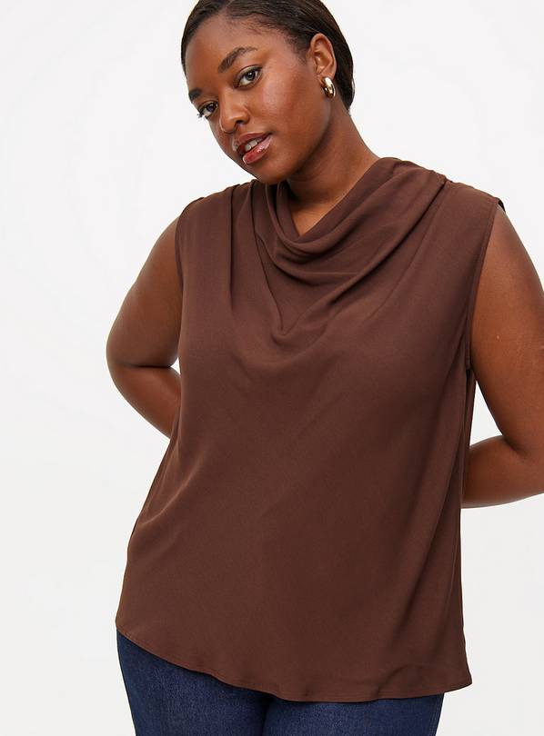 Brown Cowl Neck Sleeveless Blouse 8