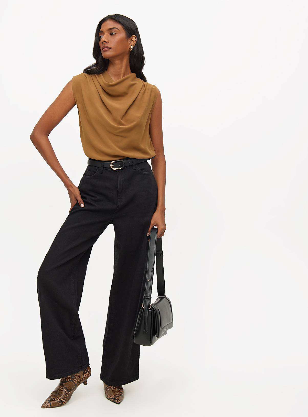 Tan Cowl Neck Sleeveless Blouse 20 - Image 2