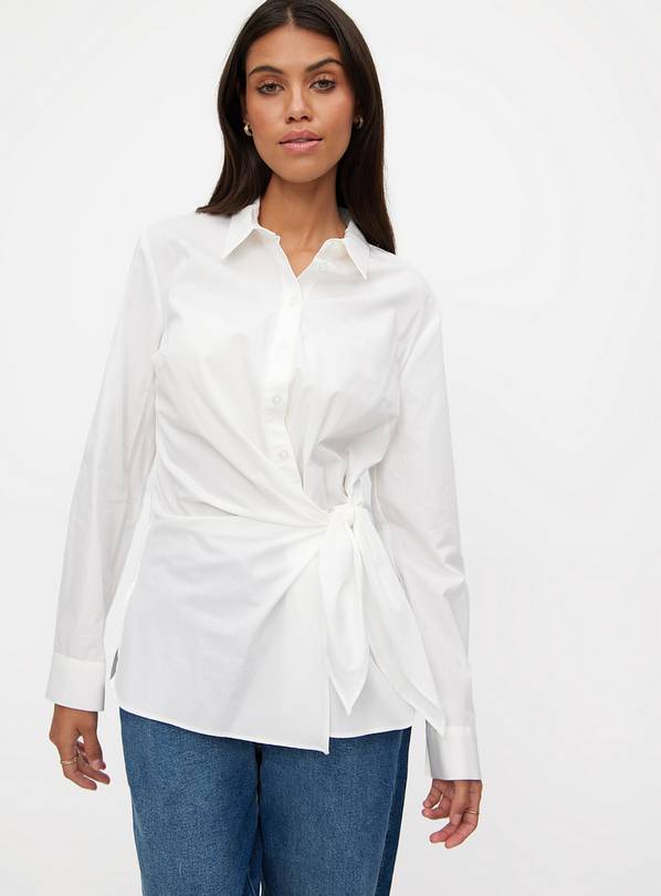 White Poplin Wrap Over Shirt 10